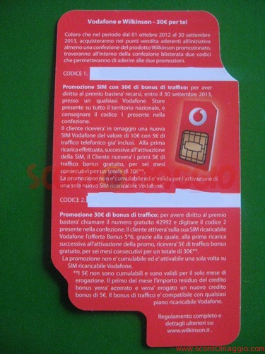 Omaggi acquistando prodotti al supermercato wilkinson vodafone