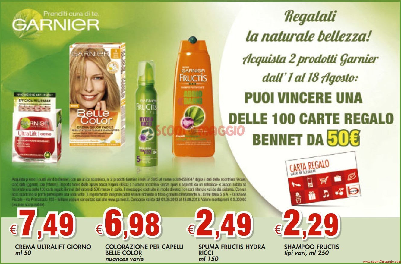 scontOmaggio vince un buono spesa da 50 euro! concorso bennet garnier