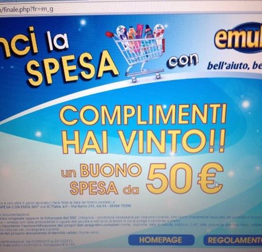 Vincere 50 euro con una spesa di 0,67 euro! vincita emulsio
