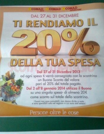 Conad restituisce il 20% della spesa buono spesa conad