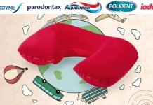Cuscino da viaggio, premi sicuro da Sensodyne, Parodontax, Aquafresh, Polident, Iodosan